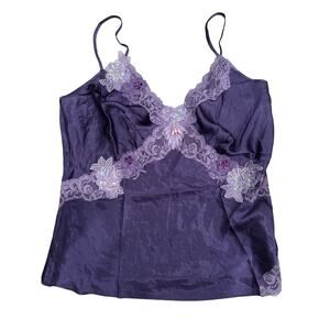 Bisou Bisou Vintage Camisole Fairy Mermaidcore Satin Lace Beaded Top Y2K-Size 14